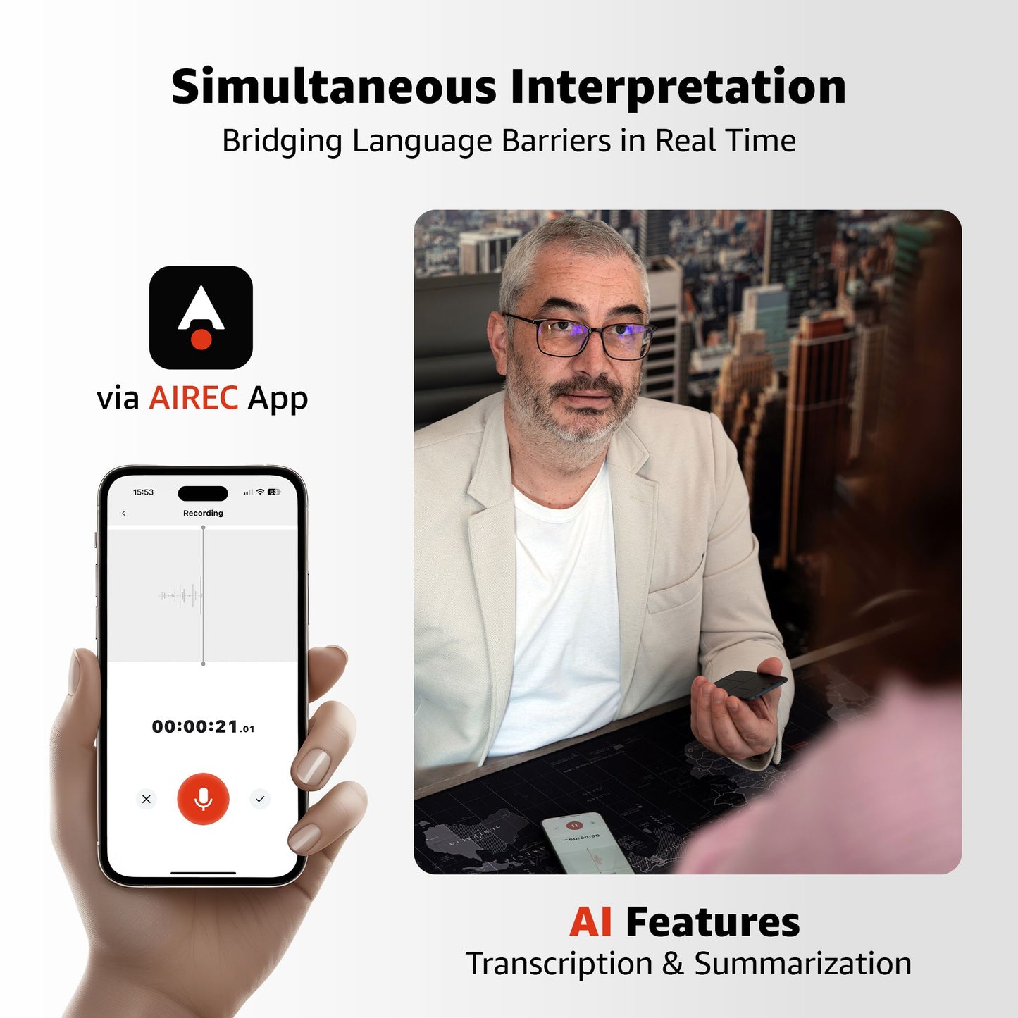 AI Voice Recorder ATTO Note - App Control, Transcribe & Summarize with AI Technology, Support Multiple Languages, 64GB Memory, for Lectures, Meetings, Calls