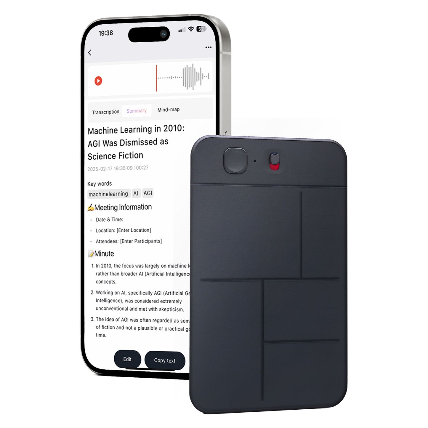 AI Voice Recorder ATTO Note - App Control, Transcribe & Summarize with AI Technology, Support Multiple Languages, 64GB Memory, for Lectures, Meetings, Calls