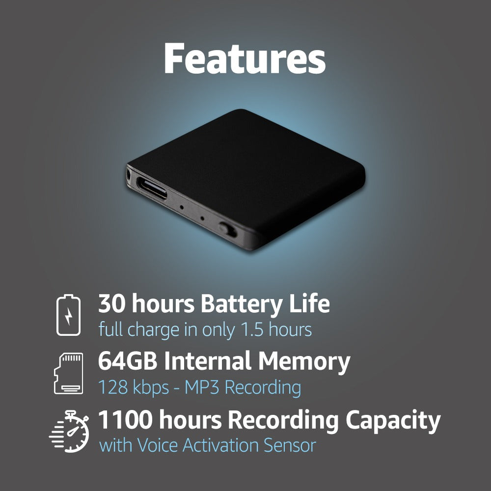 TileRec 2.0 - 64GB Slimmest Mini Voice-Activated Recorder