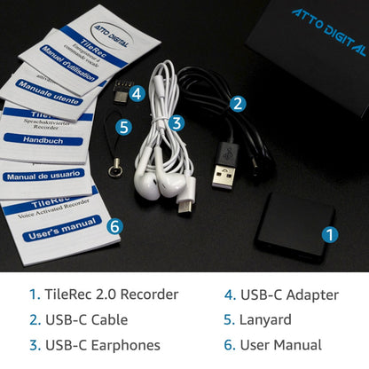 TileRec 2.0 - 64GB Slimmest Mini Voice-Activated Recorder