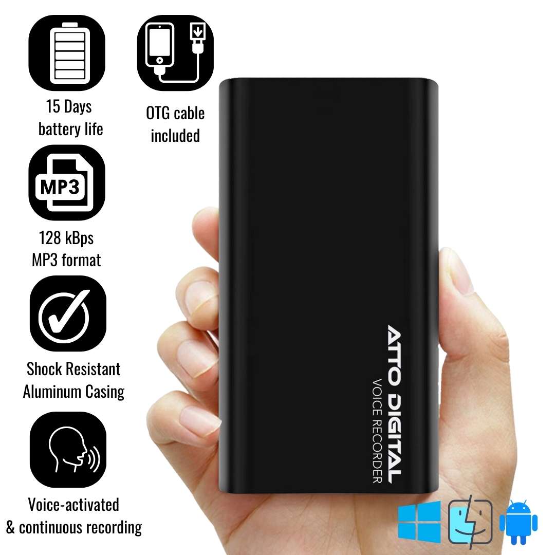 PoweRec - Voice Activated Recorder with The Longest Battery Life, Continuous Recording up to 15 Days - [Unique Mini Voice Recorder by ATTO DIGITAL]