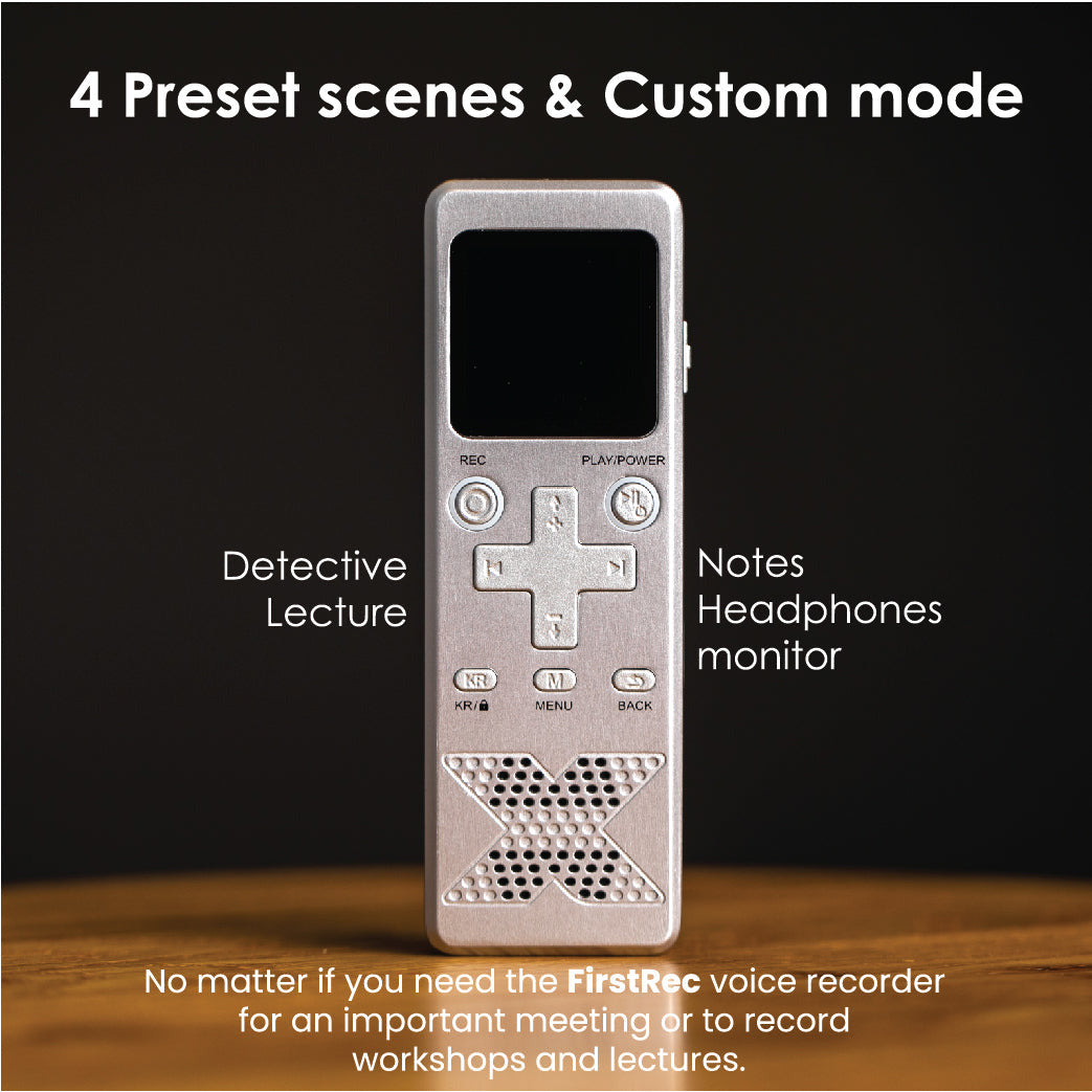 Professional sound recorder with 4 preset recording scenes and voice activation